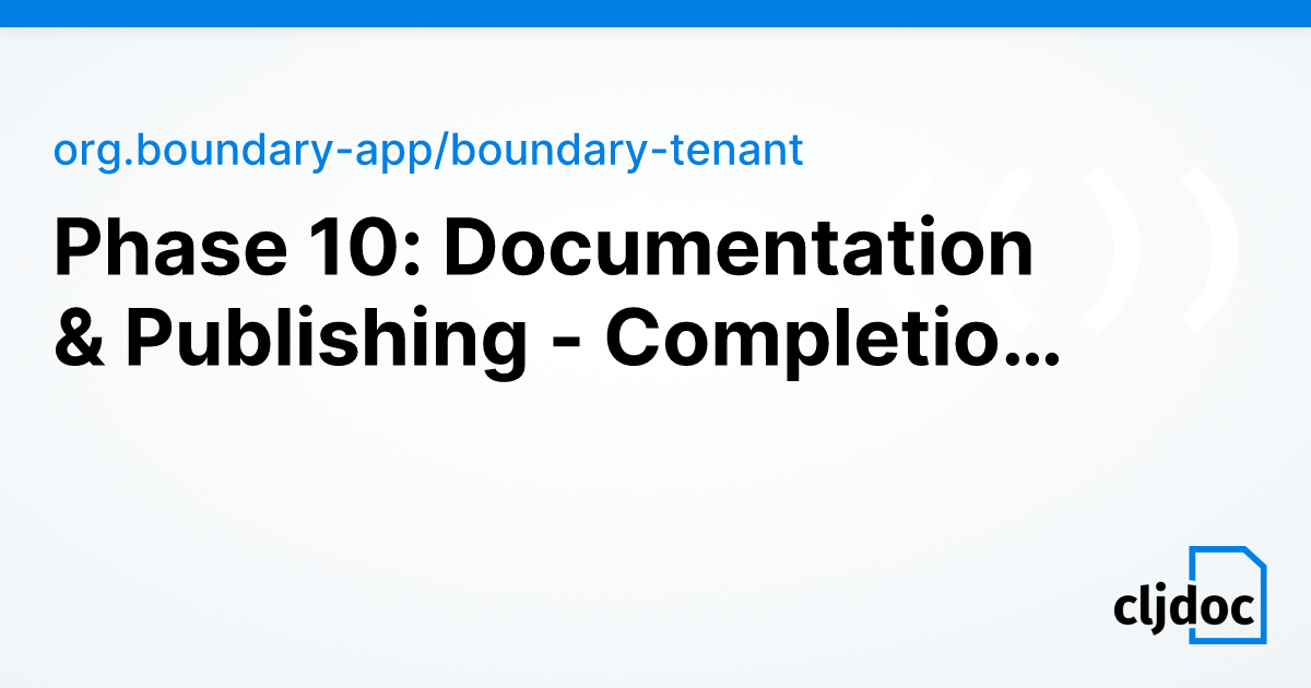 Phase 10: Documentation & Publishing - Completion Report — org.boundary ...
